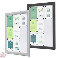 Vitrína Slim 9x DIN A4, stříbrná, uzamykatelná, venkovní
